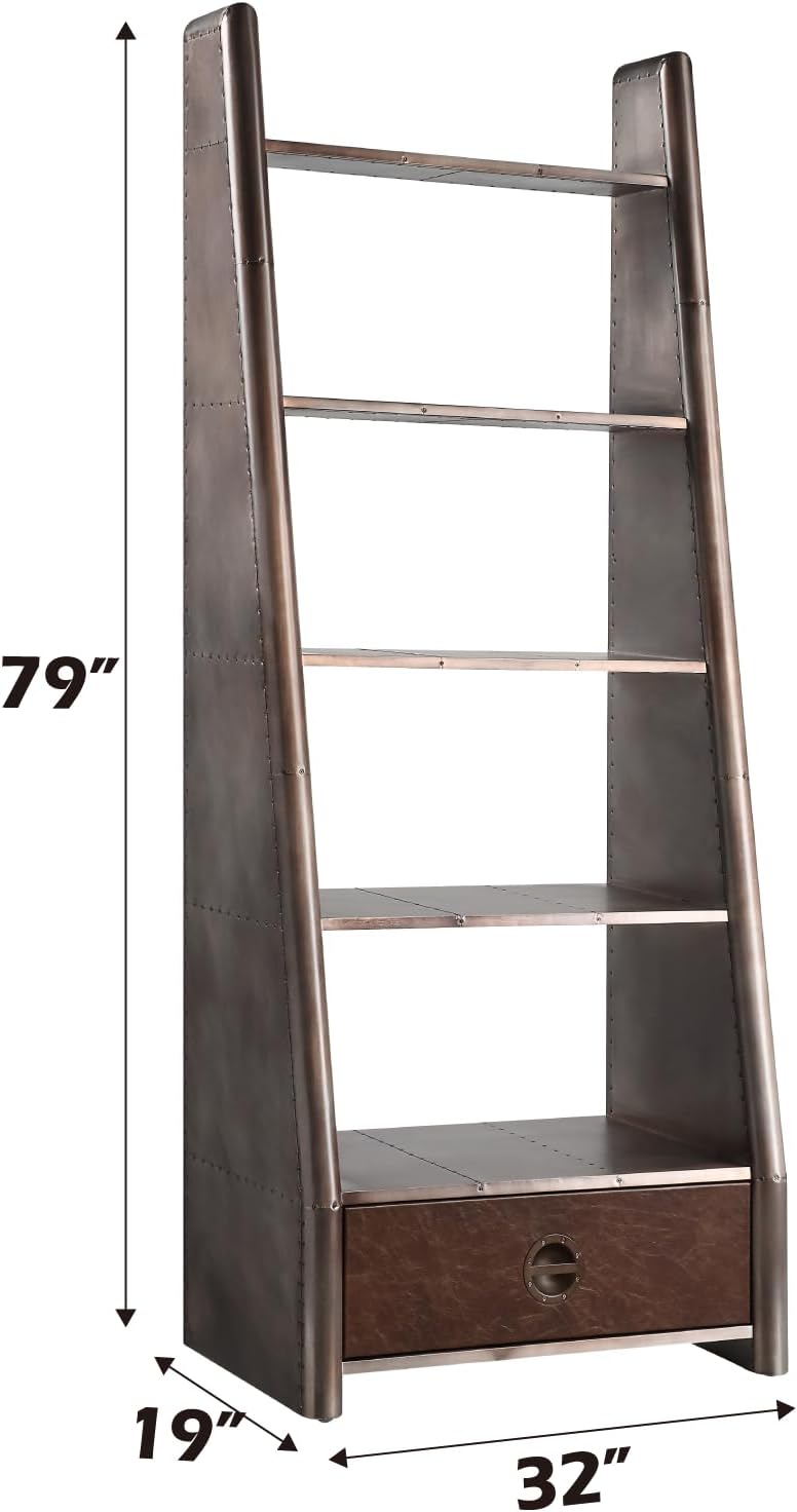 Leather Bookcase & Storage Shelf 🪑 Stylish Home Organizer 🌿 Elegant Morocco Design for Living Room & Office