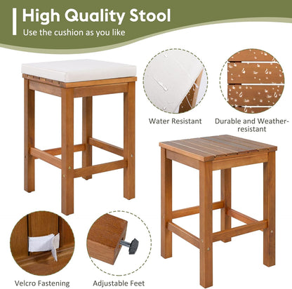 5-Piece Outdoor Bar Table & Chairs Set 🪑 Acacia Wood High-Top Patio Dining 🌿 Comfortable Beige Cushions for Backyard & Garden