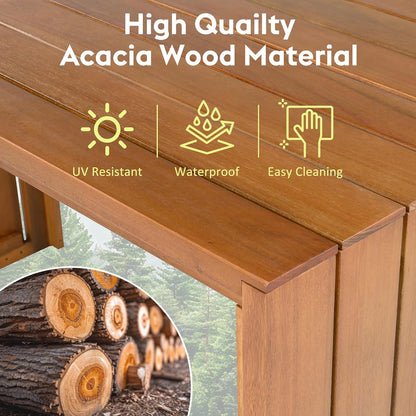5-Piece Outdoor Bar Table & Chairs Set 🪑 Acacia Wood High-Top Patio Dining 🌿 Comfortable Beige Cushions for Backyard & Garden