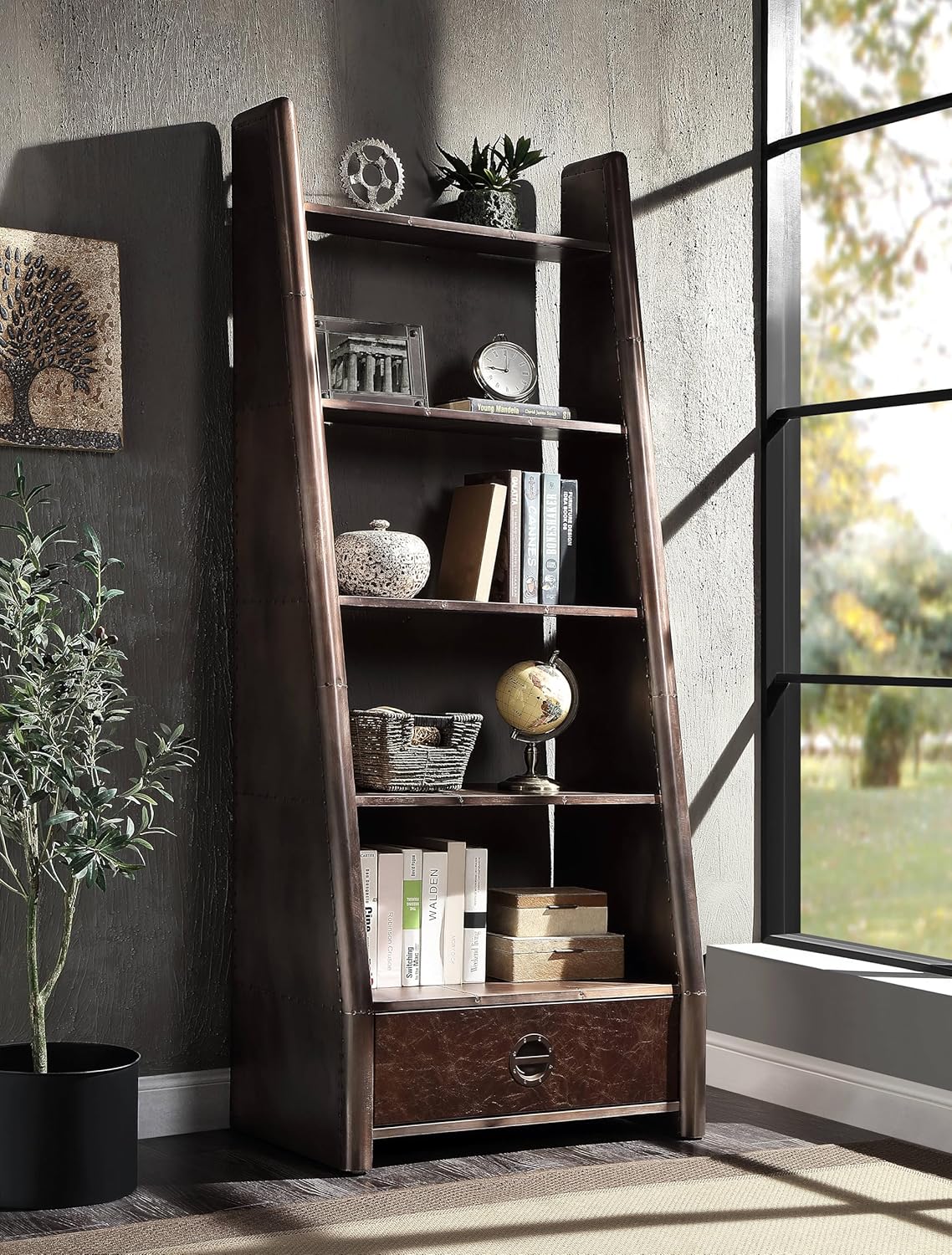 Leather Bookcase & Storage Shelf 🪑 Stylish Home Organizer 🌿 Elegant Morocco Design for Living Room & Office
